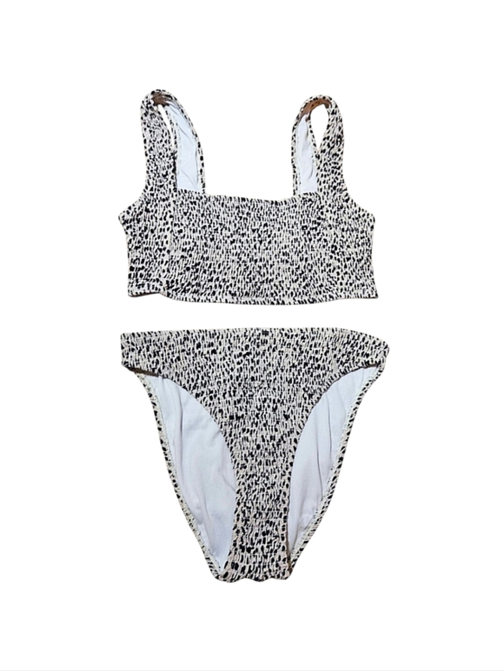Pink Lily Trendy Smocked Textured Dalmation Print Two Piece Bikini Swimwear M